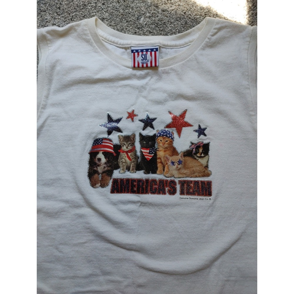 Vtg Sonoma Jean Company Womens Adult L White Tank "Americas Team" Graphic Tee